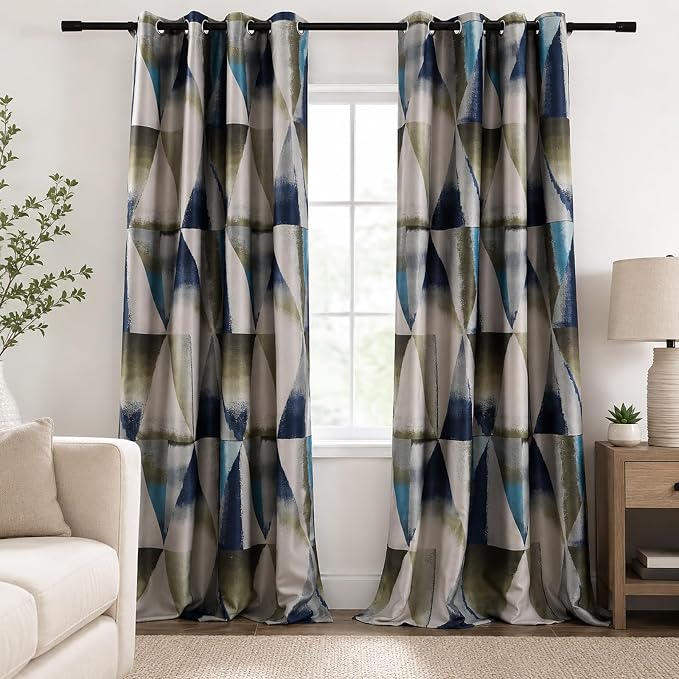 Leeva Blue Blackout Curtains 106 Inches Long, Modern Geometric Thermal Insulated Bedroom Curtains 2 Panels Set, Room Darkening Window Treatments for Sliding Door, 60 x 106 Inches