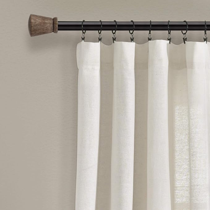 Lush Decor Linen Button Window Curtain Panel, Single, 40" W x 95" L, Off White- Country Curtains - Rustic Decor - Color Block - Modern Farmhouse Curtains