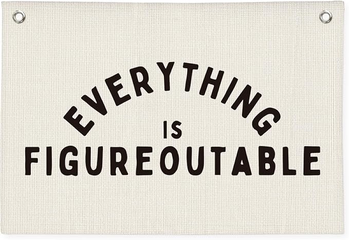 Classroom Decor, Everything is Figureoutable Inspirational Wall Decor, Office Motivational Wall Decor, Classroom Linen Canvas Banner Hanging Flag, 20x30 Inch