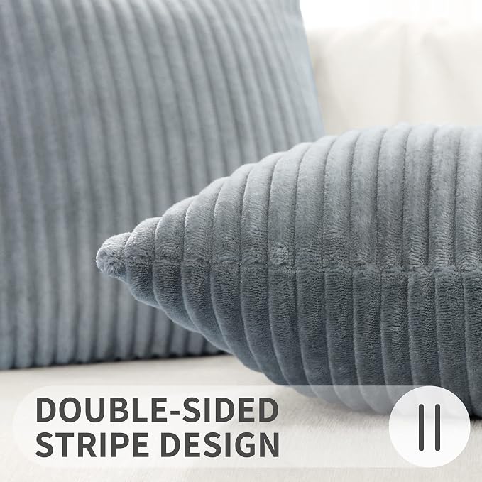 Simmore Decorative Fall Throw Pillow Covers 12x20 Set of 2, Soft Natural Plush Flannel Double-Sided Fluffy Rectangle Pillow Covers for Couch Sofa Living Room, Grey
