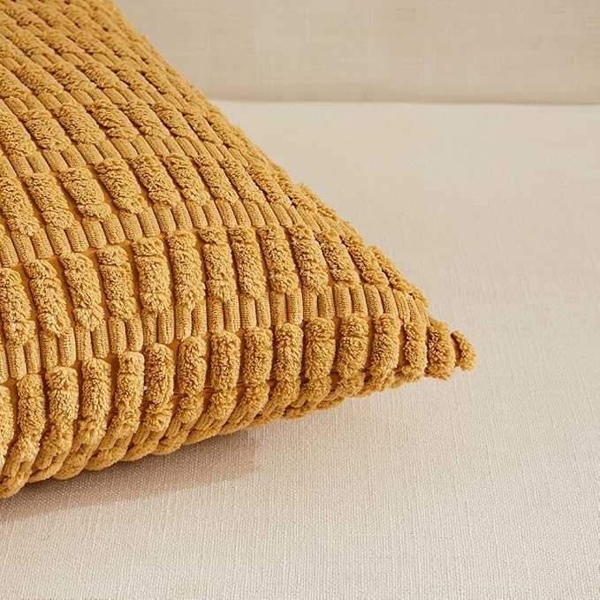 Fancy Homi 4 Packs Decorative Throw Pillow Covers for Living Room Couch Bed, Modern Farmhouse Boho Home Décor Accent Cushion Case, 24" x 14", Mustard Yellow