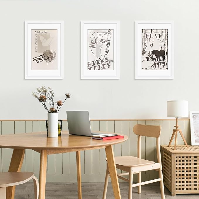 Picrit 14x22 Picture Frame 3 Pack, White Poster Frame, Display Poster 11 x 17 with Mat or 14 x 22 without Mat for Horizontal or Vertical Wall Mounting