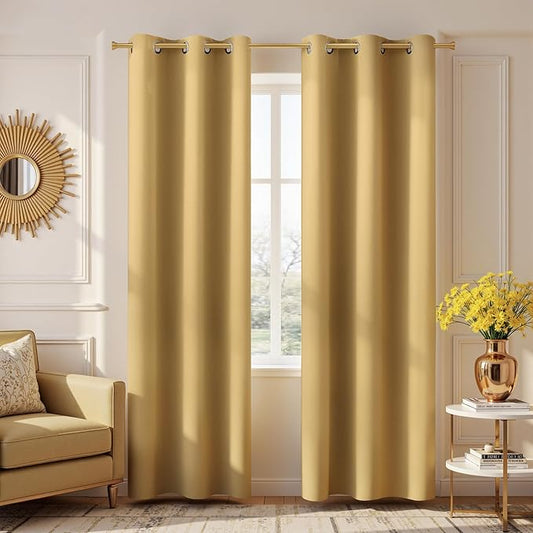 KOUFALL Gold Luxury Blackout Curtains for Living Room,Elegant Livingroom Curtain 84 Inches Long Cortinas Doradas para Sala Elegantes Modernas 2025