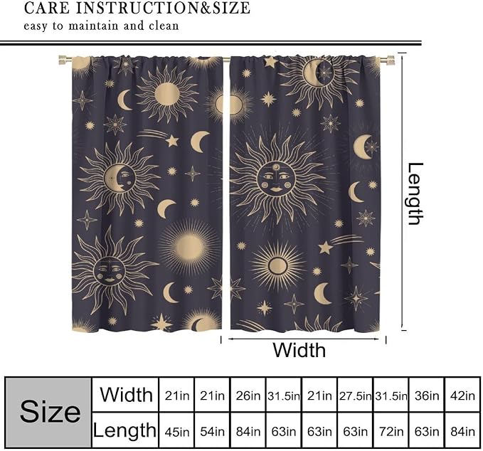 Sun Moon Blackout Curtains, Hand Drawn Sun Moon Stars Magic Space Galaxy Window Treatment Drapes for Bedroom Living Room 84" W X 84" L