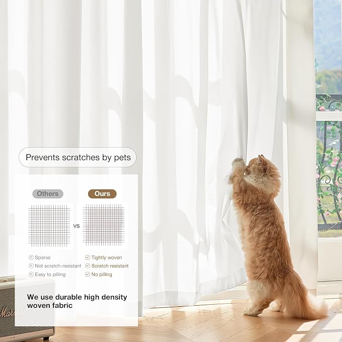 Anmao Non-See-Through Off White Privacy Semi Sheer Curtains for Living Room 102 Inch Length 2 Panels Set, Light Filtering That Let Light in Rod Pocket Window Drapes for Bedroom, 52Wx102L, Ivory White