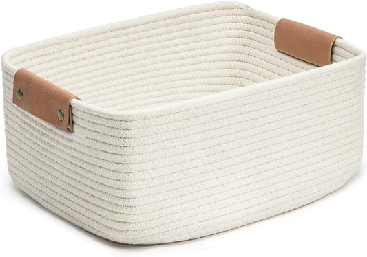 CHICVITA White Woven Basket Baby Gift Basket for Toys, Towels, Books, Rope Storage Basket for Living Room, Bathroom, Decorative Basket for Nursery