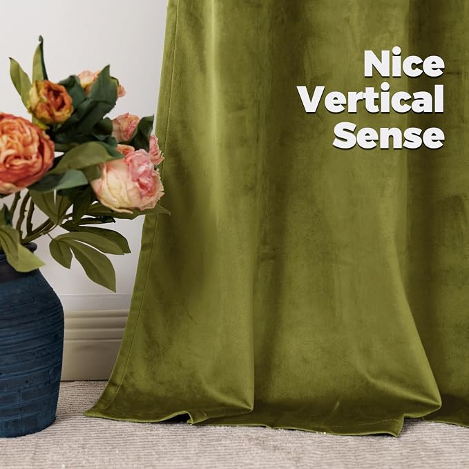 BGment Velvet Blackout Curtains 102 Inches Long, Vintage Super Soft Thermal Insulated Room Darkening Privacy Window Drapes with Back Tab and Rod Pocket for Bedroom, 2 Panels, 52 x 102 Inch, Moss Green
