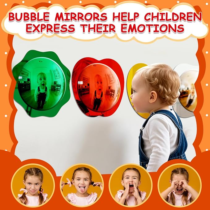 4 Pieces Sensory Wall Bubble Mirror, Calming Corner Decor, Color Convex Acrylic Mirror Toys for Preschool Classroom Playroom Home, Visual, Tactile Stimulation(10 x 10 Inch) (Mixed Shape)