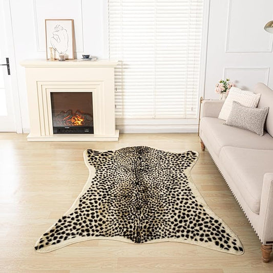 Asuprui Cheetah Print Area Rug – Soft Leopard Rug Animal Print Cowhide Rug for Kids' Room Decor, Playroom or Nursery (5.3 x 6.7 Ft)