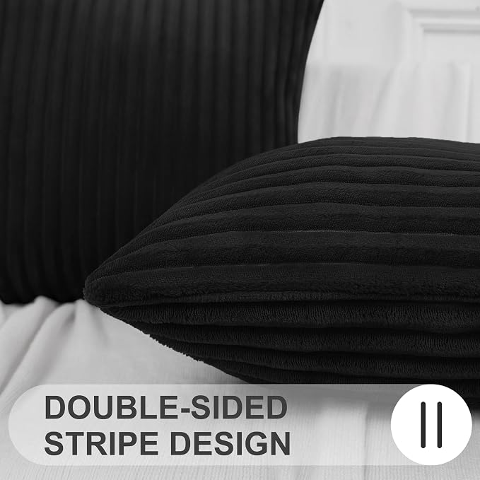 Simmore Decorative Fall Throw Pillow Covers 12x20 Set of 2, Soft Natural Plush Flannel Double-Sided Fluffy Rectangle Pillow Covers for Couch Sofa Living Room, Black