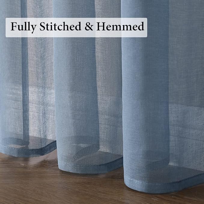 MIULEE 2 Panels Dusty Blue Semi Sheer Window Curtains Elegant Grommet Top Window Voile Drapes/Treatment Linen Textured Panels for Bedroom Living Room (54X63 Inches)