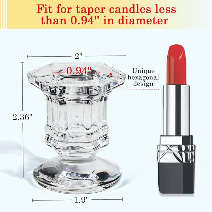 Lanttu 12 Pcs Clear Candlestick Holders Bulk Glass Candle Holders Set Clear | Crystal Taper Candle Holder for Wedding, Table Centerpiece, Home Decoration