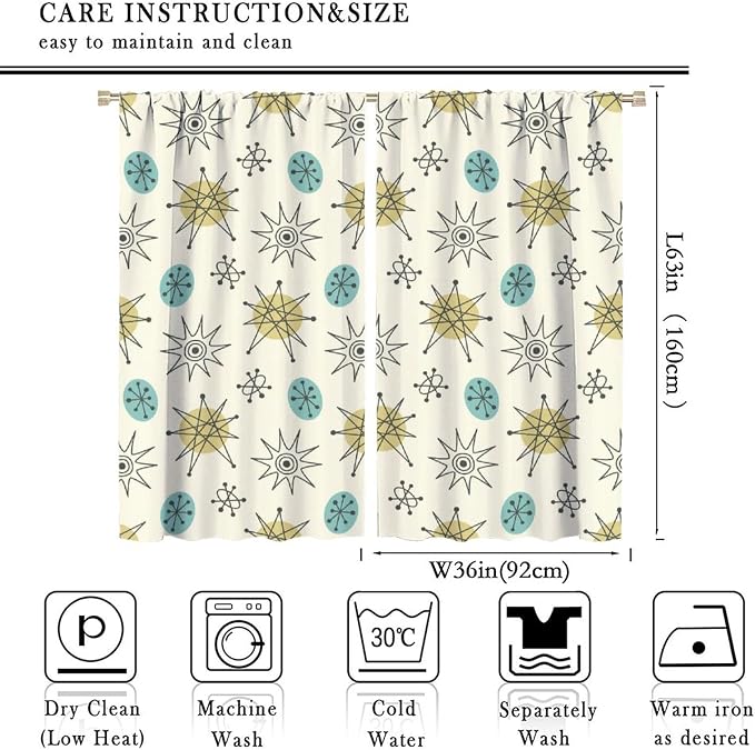 JESTRONRY Mid Century Modern Curtains. Retro 1950s Vintage Style Atomic Background Home Fabric Living Room Bedroom Kitchen Bathroom Decor 72x63in