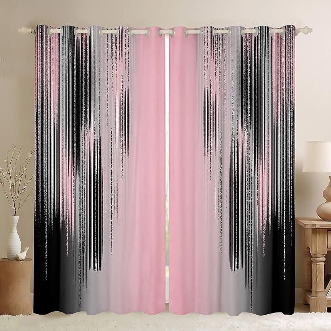 jejeloiu Pink and Black Curtains for Bedroom Living Room (2 Panels, 42 x 63 Inch) Modern Art Blackout Curtains for Kids Adults Messy Rust Darkening Drapes Gradient Stryle Window Treatments s