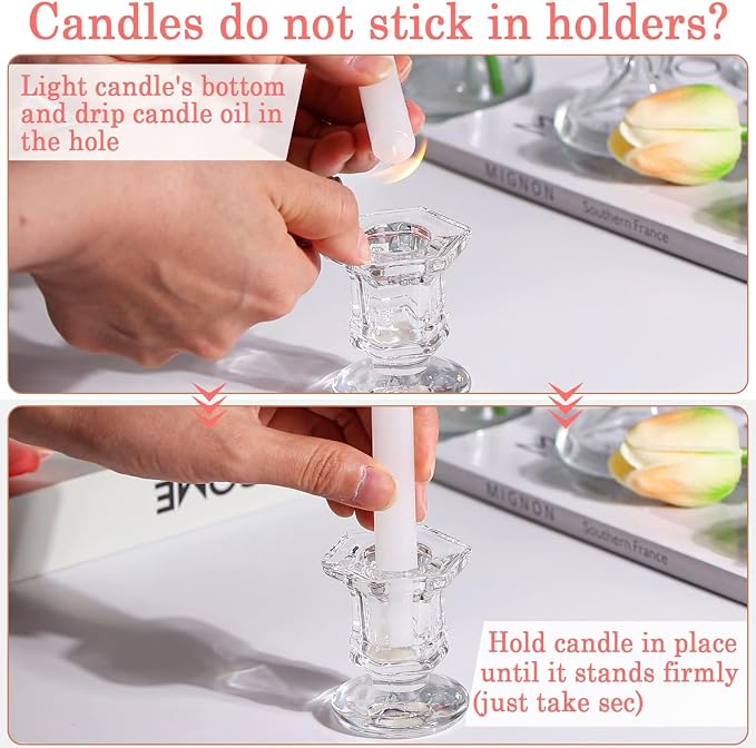 Lanttu 12 Pcs Clear Candlestick Holders Bulk Glass Candle Holders Set Clear | Crystal Taper Candle Holder for Wedding, Table Centerpiece, Home Decoration