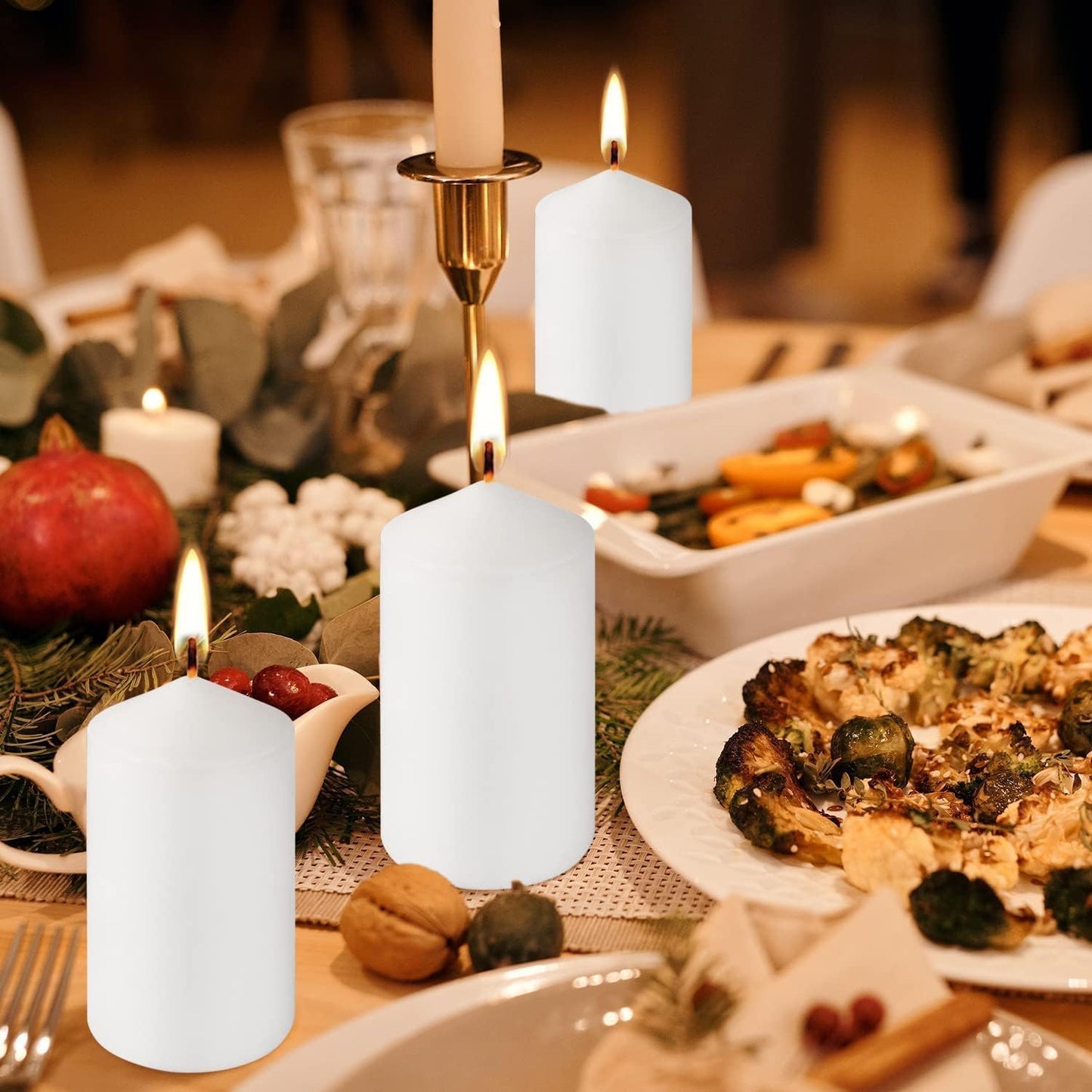 20 Pcs Bulk Long Burning Wax Pillar Candles 2" x 4" Dripless Unscented Smokeless for Wedding Party Spa Lantern Fireplace Home(White)