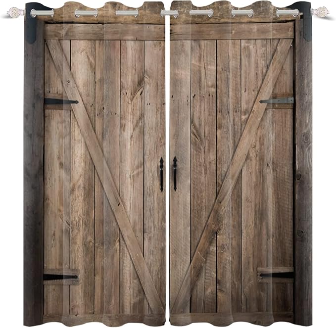 Rustic Curtains Vintage Wood Barn Door Old Garage Door American Native Country Farmhouse Farm Style Rural Art Architecture Living Room Bedroom Window Drapes Treatment,53x63 inch,2 Panels