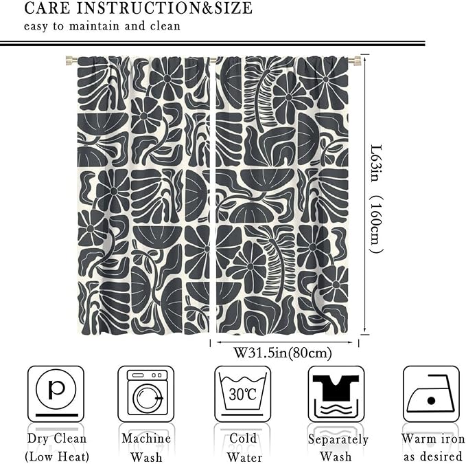 JESTRONRY Mid Century Boho Curtains, Modern Abstract Abstract Geometric Floral Pattern Print Blackout Window Door Curtains for Bedroom Living Room Home Decor 63x63in