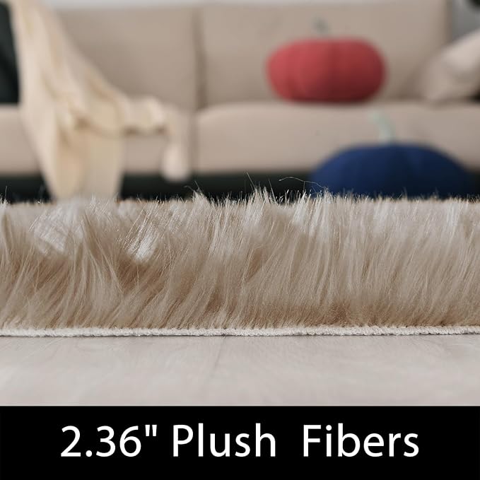 Latepis 5x8 Area Alfombras para Salas Washable Light Brown Beige Faux Fur Fluffy Shag Fuzzy Rug for Living Room Bedroom Floor Playroom Rugs Carpet Home Decor Rectangle