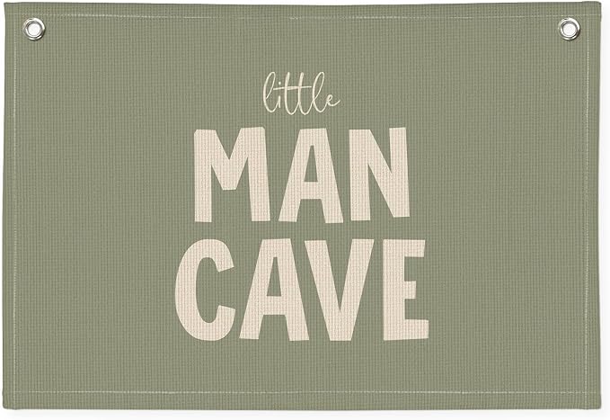 Little Man Cave Banner, Boys Room Decor, Sage Green Linen Canvas Banner Wall Hanging Flag Decor for Toddler Boy Nursery Playroom
