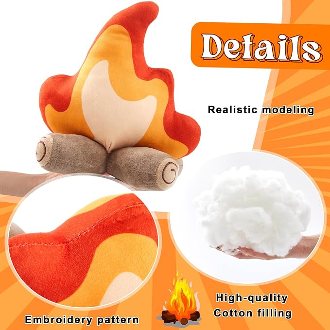 3 Pack Campfire Plush Toys Fake Fire Firewood Plush Pillow for Camping S'More Birthday Party Scene Setting Room Decoration and Woodland Forest Nursery Classroom Decor