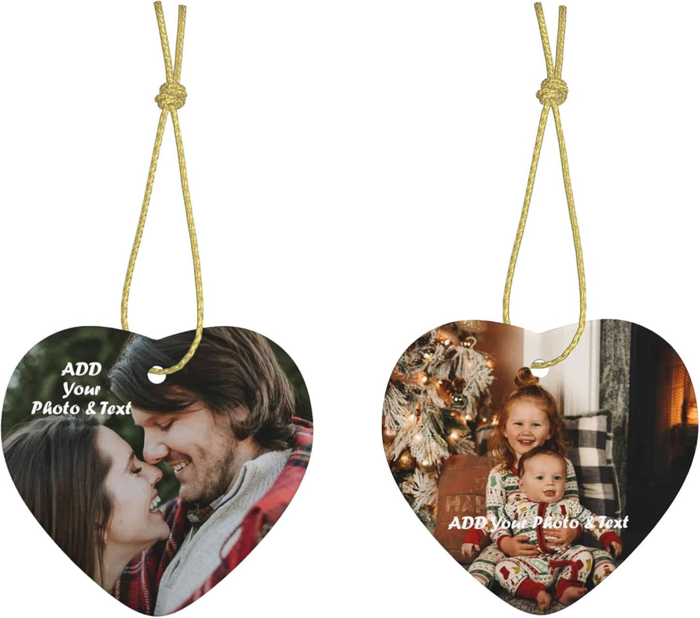 Personalized Heart-Shaped Christmas Ornaments 2022 Custom Ceramic Tree Ornament - Wedding, Baby, Family, Pet Photos - Unique Xmas Gift (Love - 2pcs)