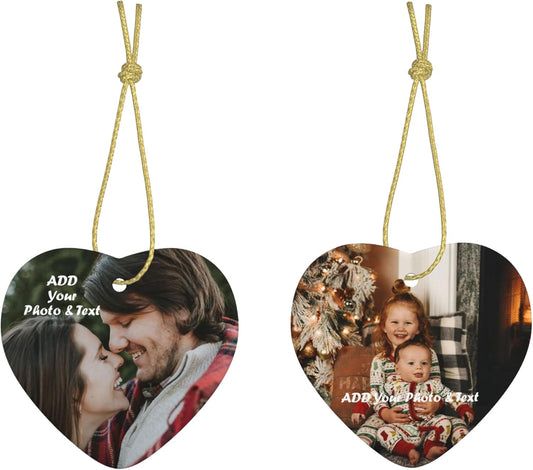 Personalized Heart-Shaped Christmas Ornaments 2022 Custom Ceramic Tree Ornament - Wedding, Baby, Family, Pet Photos - Unique Xmas Gift (Love - 2pcs)