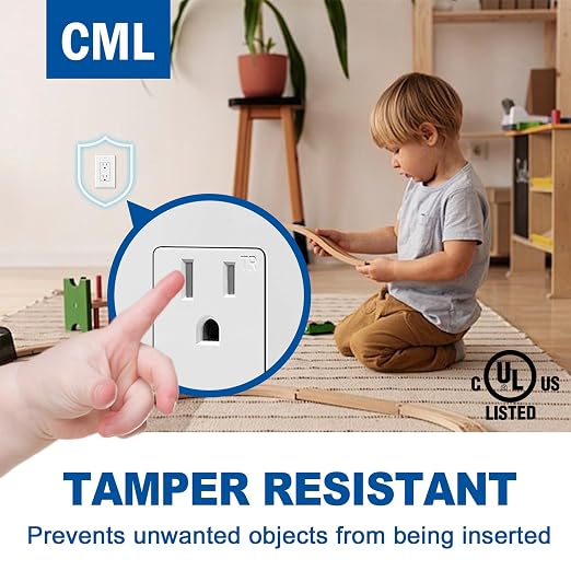 CML 15 Amp Decorator Receptacle Outlet, 100 Pack Tamper Resistant Wall Outlets, Standard Electrical Outlets, 15A/125V, 2 Pole 3 Wire, Wallplate Included, UL Listed, White