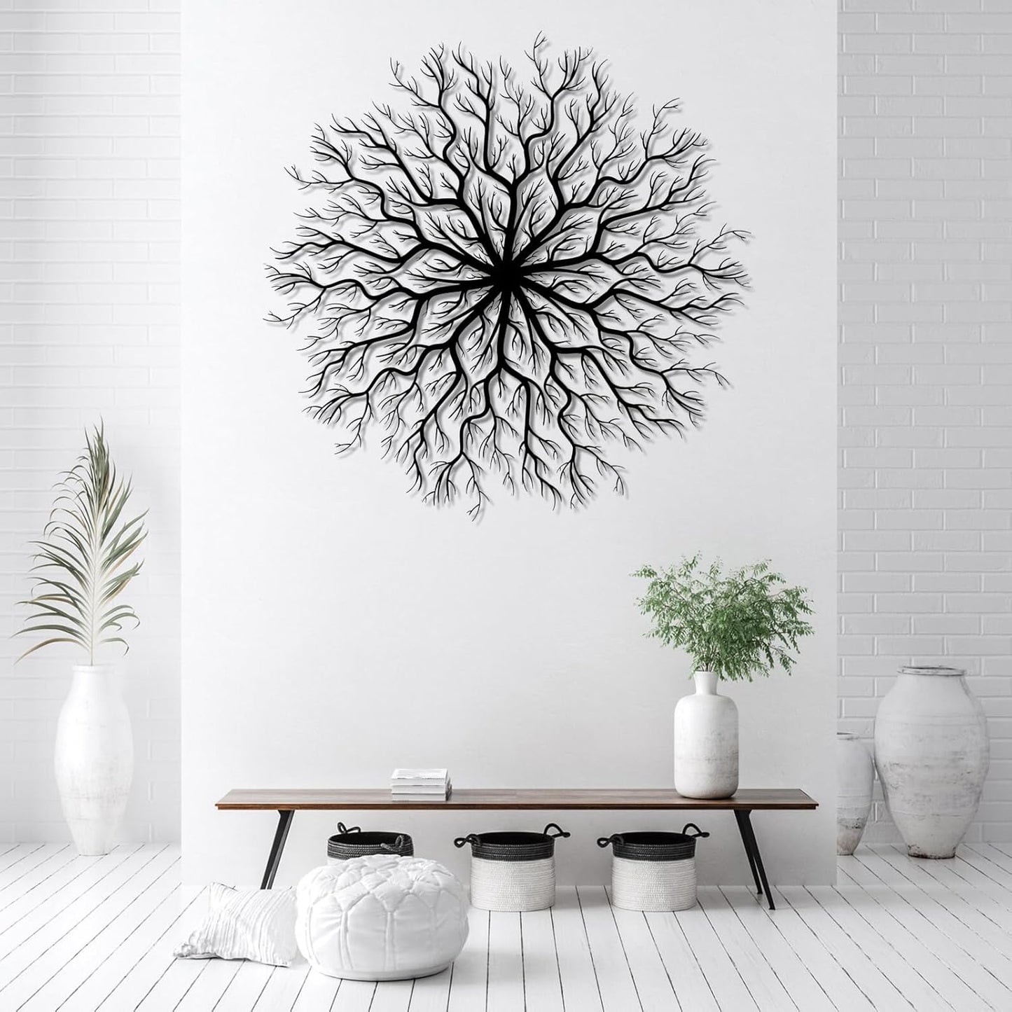 Tree of Life Metal Wall Art, Metal Tree Wall Art, Large Round Sculpture, Round Branch Wall Decor, Large Branch Artwork, Nature Sign, Wall Decor for Living Room, Housewarming Gift (White, 32"x32"|80x80cm)