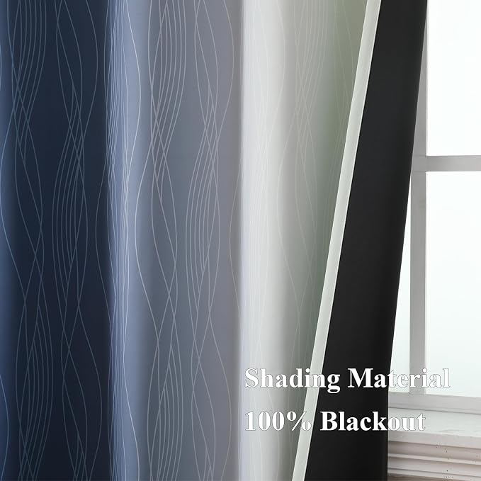 Estelar Textiler Navy Blue and Sage Green Blackout Curtains 54 Inches Long, Full Light Blocking Gradient Grommet Drapes, Thermal Insulated Ombre Curtains for Bedroom, 42Wx54L, 2 Panels