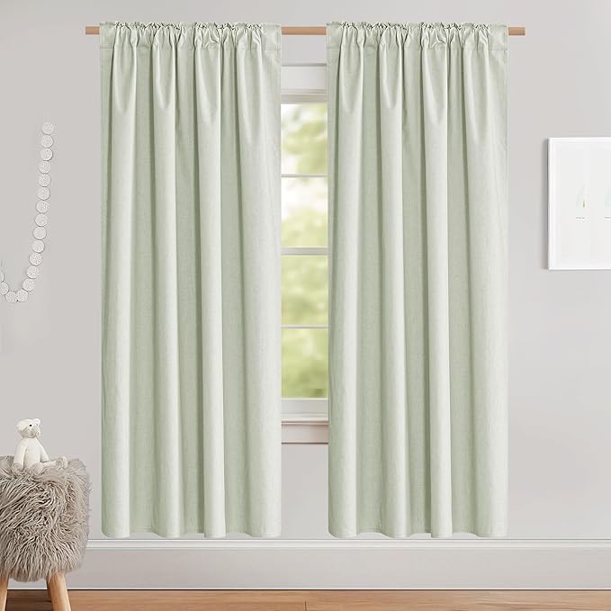 NICETOWN Sage Green High-End Thermal Flax Linen Curtains, Full Blackout Privacy Drapes 72" Long for Dining Room, Soundproof Window Treatment Panels for Hall Room, 52" Wide Per Panel, Set of 2