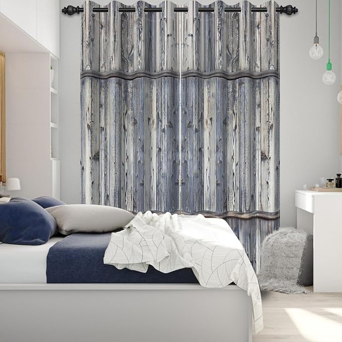 Wooden Barn Doors Kitchen Curtains,Wood Planks Rustic Farm Farmhouse Window Curtains Country Retro Western Vintage Grey Window Curtain Treatments Bedroom Living Room Decor,42x108 inch,2 Panels