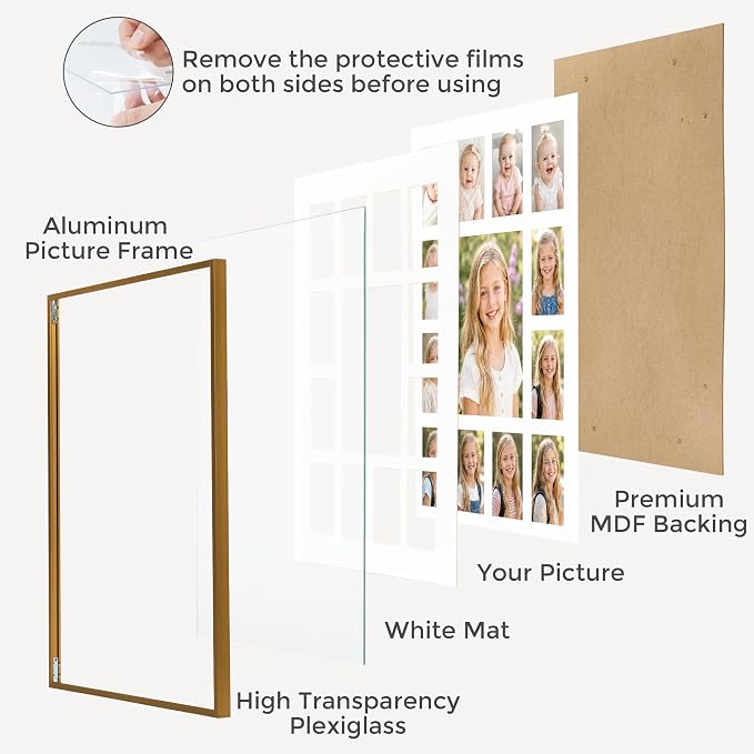 12x16 School Picture Frame K-12, Collage Frame for School Years, Bronze | Warm Bronze K-12 Frame with 13 Openings: One 5x7 & Twelve 2.5x3.5 for Pre-K to 12th Grade | Wall Kit Included