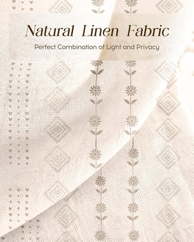 Miss Adola Farmhouse Kitchen Tier Curtains - 36 Inch Length Linen Blend Boho Cafe Curtains Striped Beige Small Window Treatments Over Sink Rod Pocket for Bathroom Living Room Light Filtering, 2 Panels