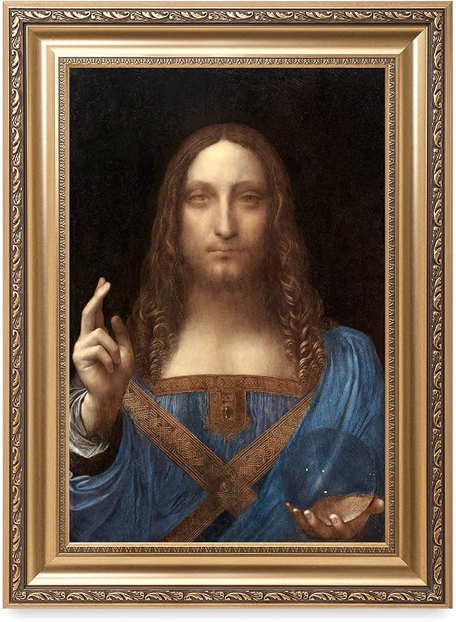 DECORARTS - Portrait Of Christ in Salvator Mundi by Leonardo Da Vinci. Giclee Prints on Acid Free Cotton Canvas. Classic Art Reproduction in Fine Art Frame. Total Size w/Frame: 20.75x28.75 in
