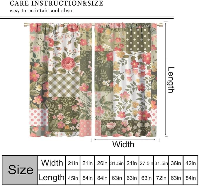 Boho Floral Patchwork Blackout Curtains Vintage Bohemian Floral Colorful Spring Wild Flower Retro Print Window Drapes for Bedroom Living Room Kitchen Cafe （W31.5xL63 Inch） x2 Panels