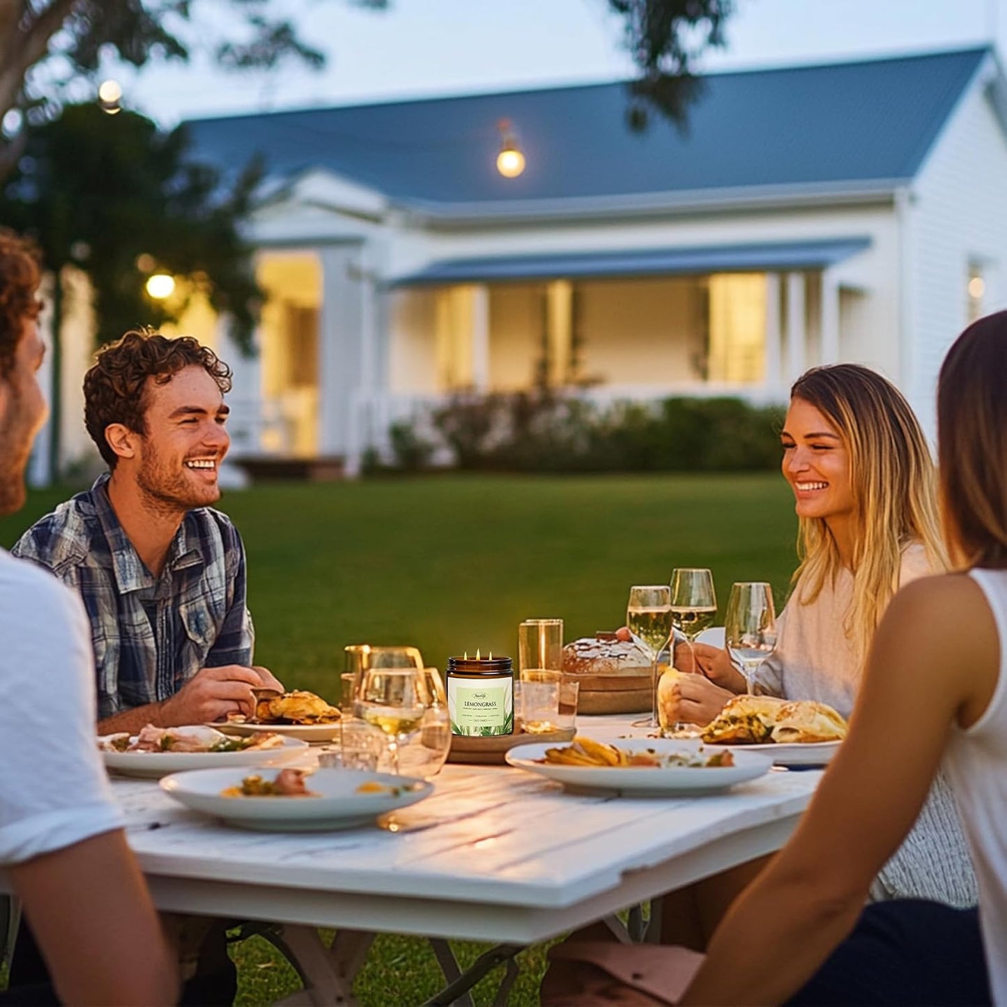 Auelife Lemongrass Scented Candle | 3-Wick Jar Candle - 12oz Natural Soy Wax - Citronella Scent for Indoor Outdoor Use, Long Lasting Aromatherapy Gifts for Fathers Day, Summer, 50+ Hour Burn