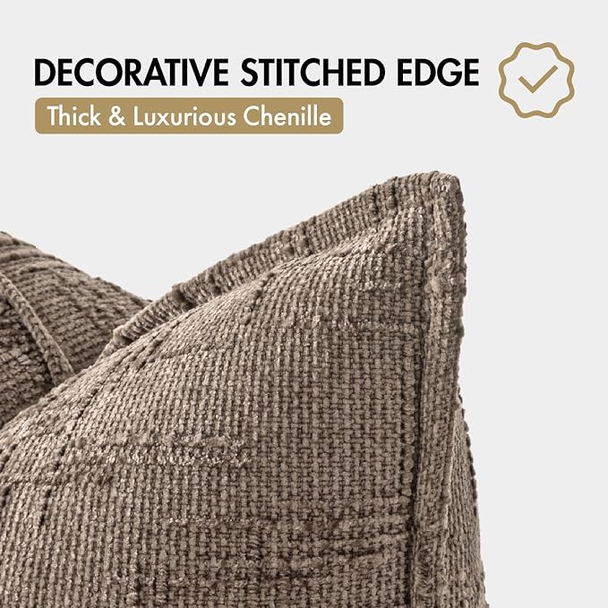MIULEE Slubby Textured Decorative Throw Pillow Covers 20x20 Inch Set of 2 Boho Farmhouse Soft Cozy Chenille Pillows Cushion Cases Modern Home Decor for Couch Sofa Bed Living Room, Taupe Grey