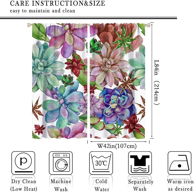 Succulents Tropical Plant Curtain Floral Boho Watercolor Summer Desert Botanical Vintage Garden for Home Kitchen Livingroom Coffee Room Curtains Drapes 2 Panels 84x84in