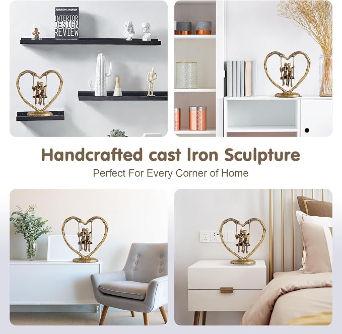 50th/Golden Anniversary Wedding Gifts for Wife/Her/Him,Valentine's Day/Birthday/Wedding Gifts for Couples,Heart Sculpture/Figurine,Handcrafted Antique Golden Metal Couple Statue Decor