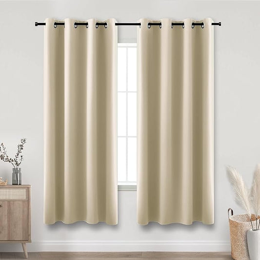 KOUFALL Biscotti Beige Grommet Insulated Thermal Room Darkening Blackout Curtains for Living Room 52 by 63 Inches Long