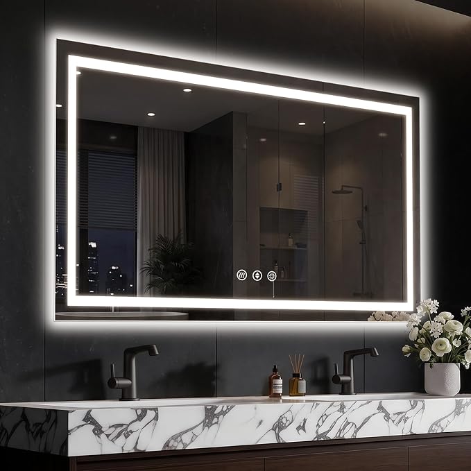 48X36 LED Bathroom Mirror with Lights, Anti-Fog, Backlit + Front Lit, Lighted Bathroom Vanity Mirror for Wall, Memory Function, Dimmable, Tempered Glass, Shatter-Proof
