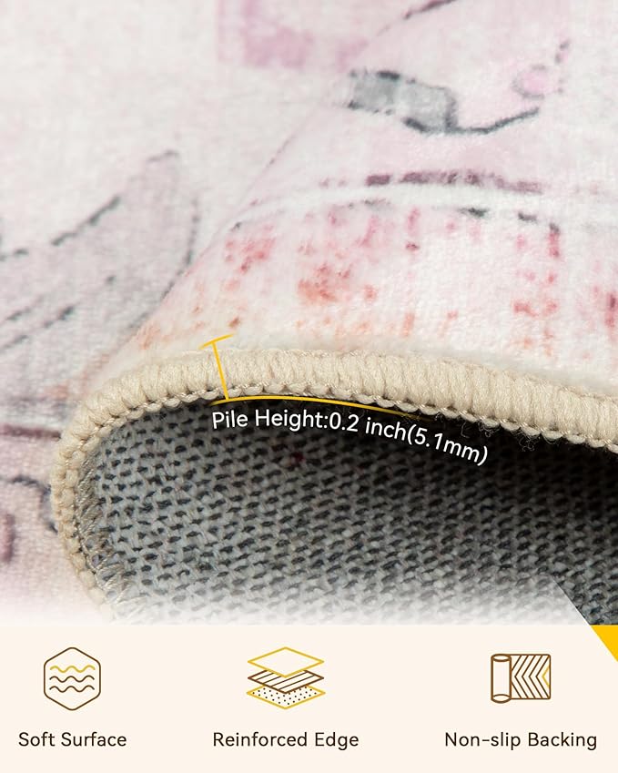 RELEANY Area Rugs 3'x4' Washable Non-Slip, Floral Vintage Distress Medallion Carpet for Living Room Bedroom Dining Room, Pink Greypink Cute
