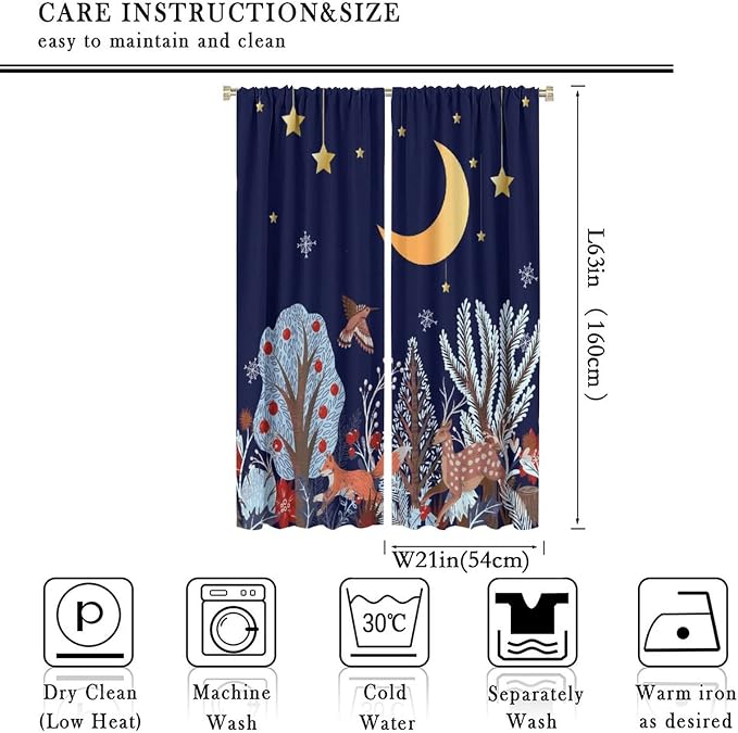YCness Rustic Animal Curtains, Wild Forest Animal Bear Fox Deer Kids Window Treatments for Living Room Bedroom, Farmhouse Woodland Blackout Drapes 2 Panel Sets, 42x63 Inch, Style-6