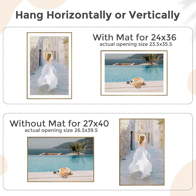 27x40 Metal Picture Frame For Wall With Mat For 24x36, 27''x40'' Aluminum Photo Frames With Tempered Glass For Home Decor, Minimalist Modern Poster Frame Horizontal And Vertical Formats, Bronze