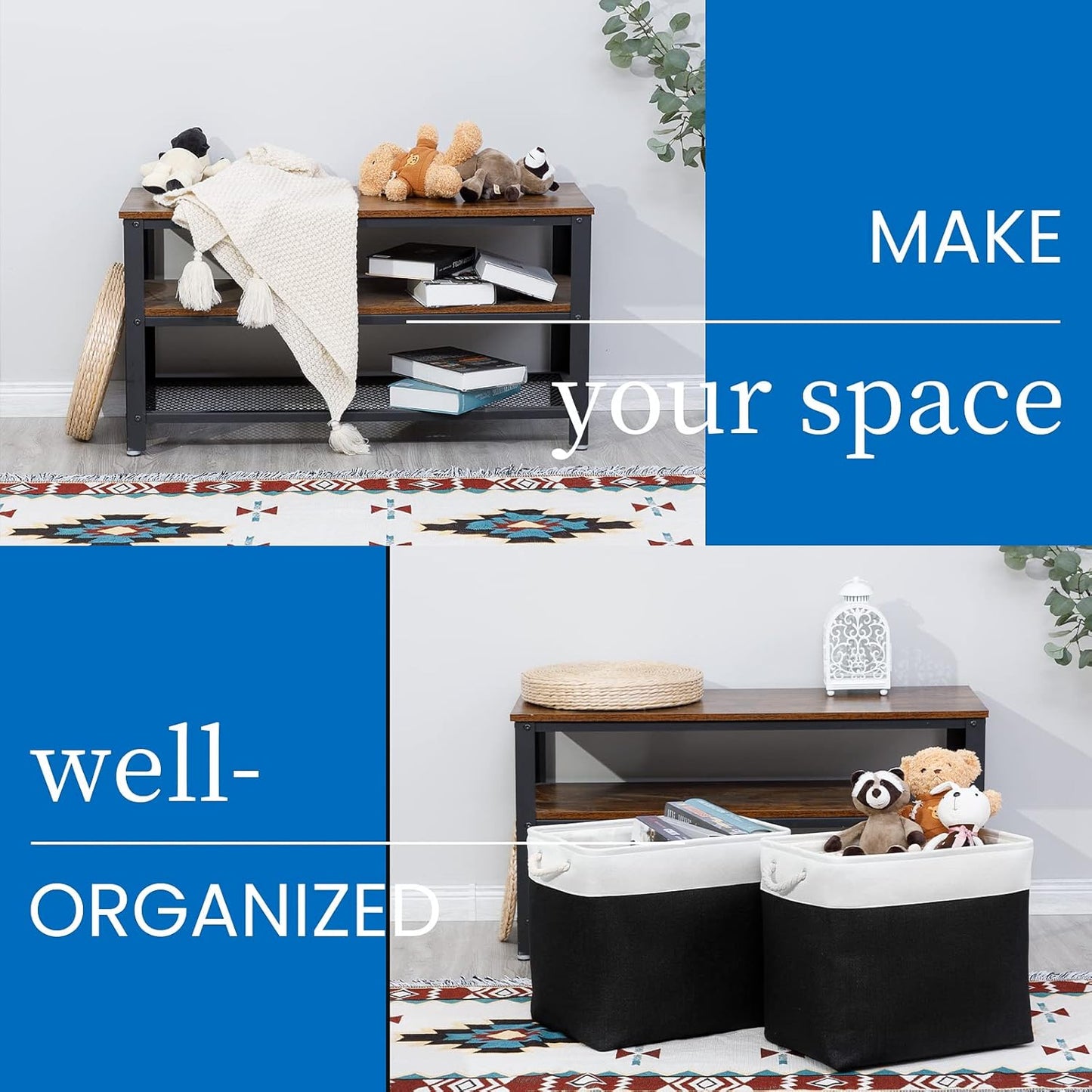 Bidtakay Baskets Extra Large Storage Bins for Clothes Set of 2 Black Baskets for Organizing Fabric Bins 17x12x15 In Tall Baskets with Handles Decorative Basket for Home Organiztion Dog Toy Baskets