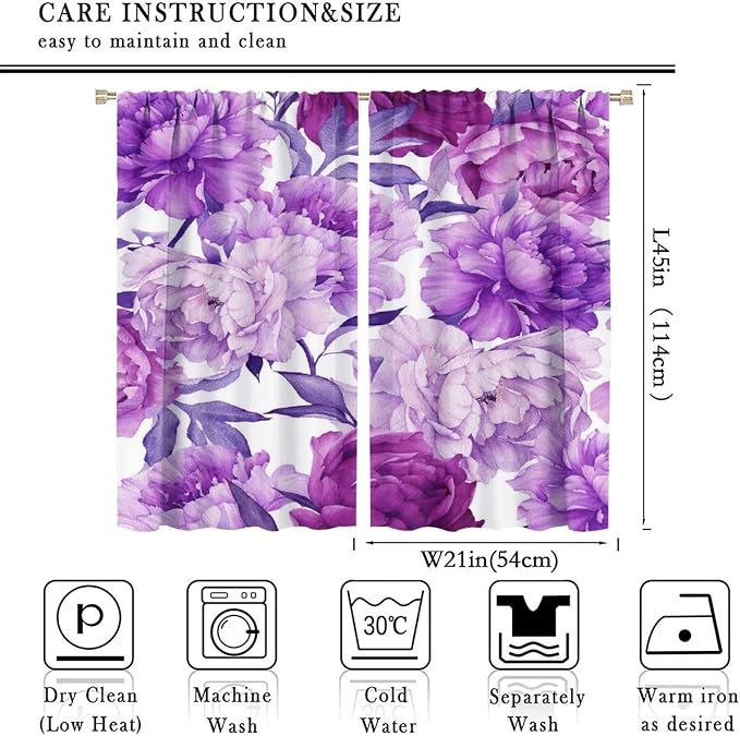 Floral Blackout Window Curtain Purple Blooming Flowers Style Print for Home Kitchen Livingroom Coffee Room Curtains Drapes 2 Panels 42x45 Inch