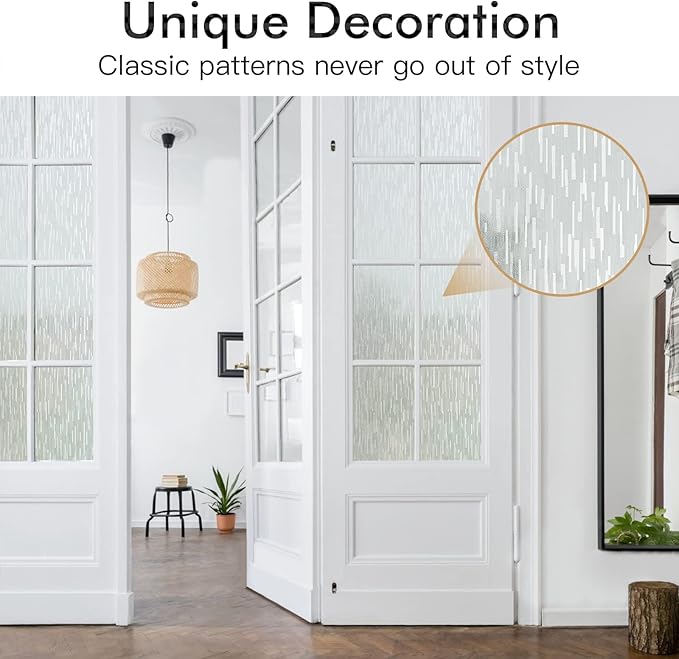 Haton Window Privacy Film, Frosted Glass Film, Sun Blocking Static Cling for Bathroom & Office, Heat Control Anti Glare Removable, UV Rejection Non-Adhesive Covering for Home, 23.6" x 157.4"