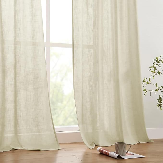 Joydeco Linen Curtains 90 Inch Length 2 Panels Set for Bedroom, Light Filtering Drapes for Living Room,Linen Blend Curtains 52 Inches Wide with Rod Pockets Back Tab (W52 x L90 Inch, Natural)