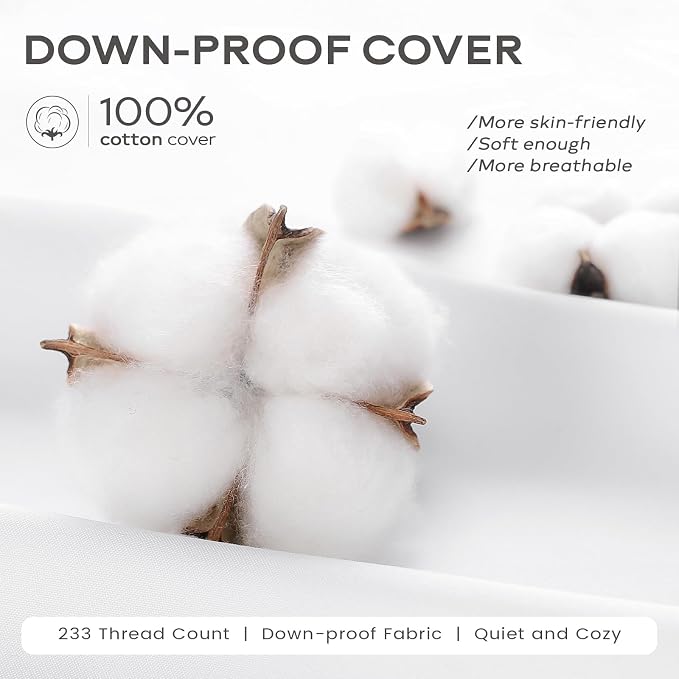 SAVORI Set of 2 Down and Feather Throw Pillow Inserts 24x24 Soft Fluffy Pillow Inserts with 100% Down-Proof Cotton Cover, Decorative Square Cushion Inner for Sofa Couch Bed-White